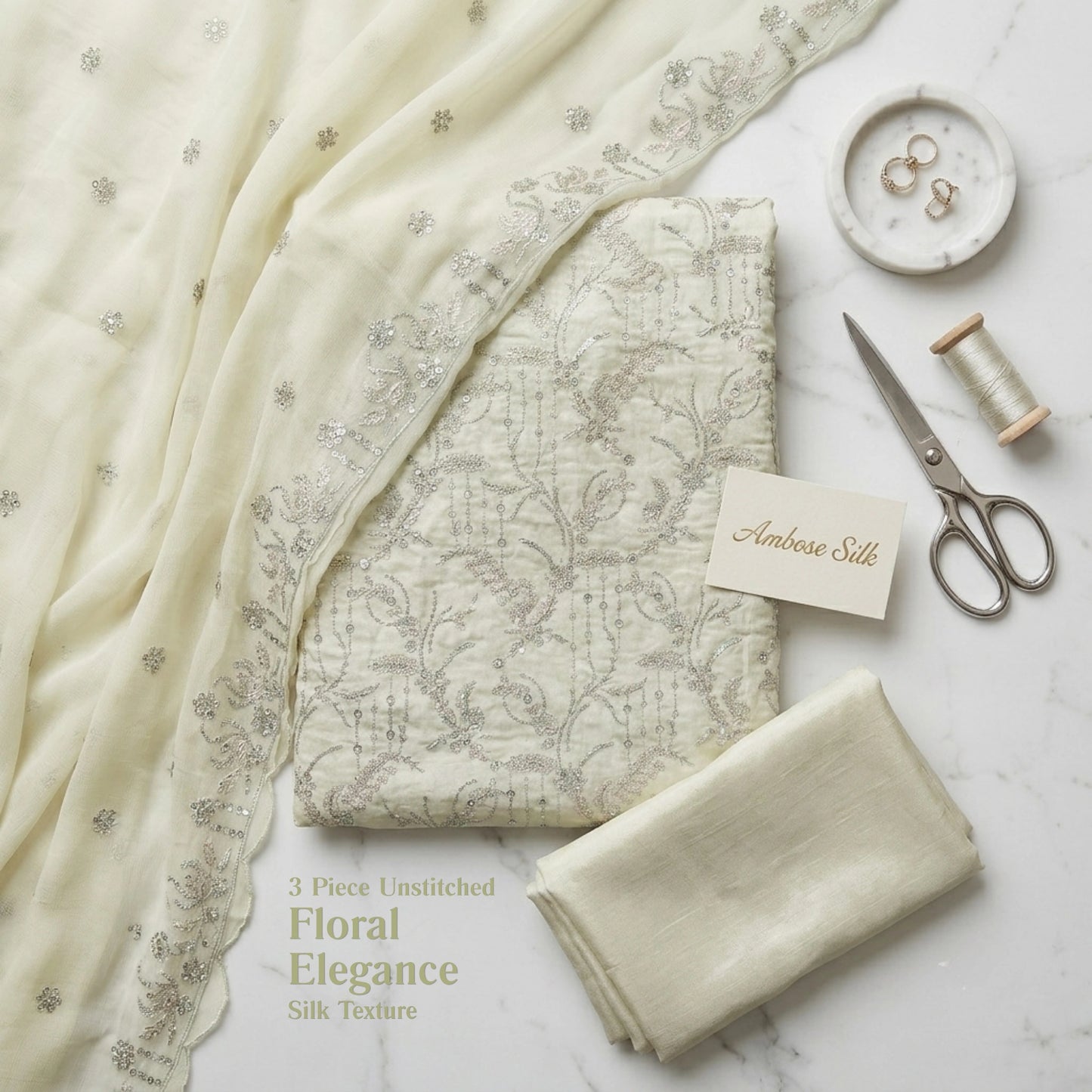 Luxury Ivory Ambose Silk 3 Piece Unstitched Suit