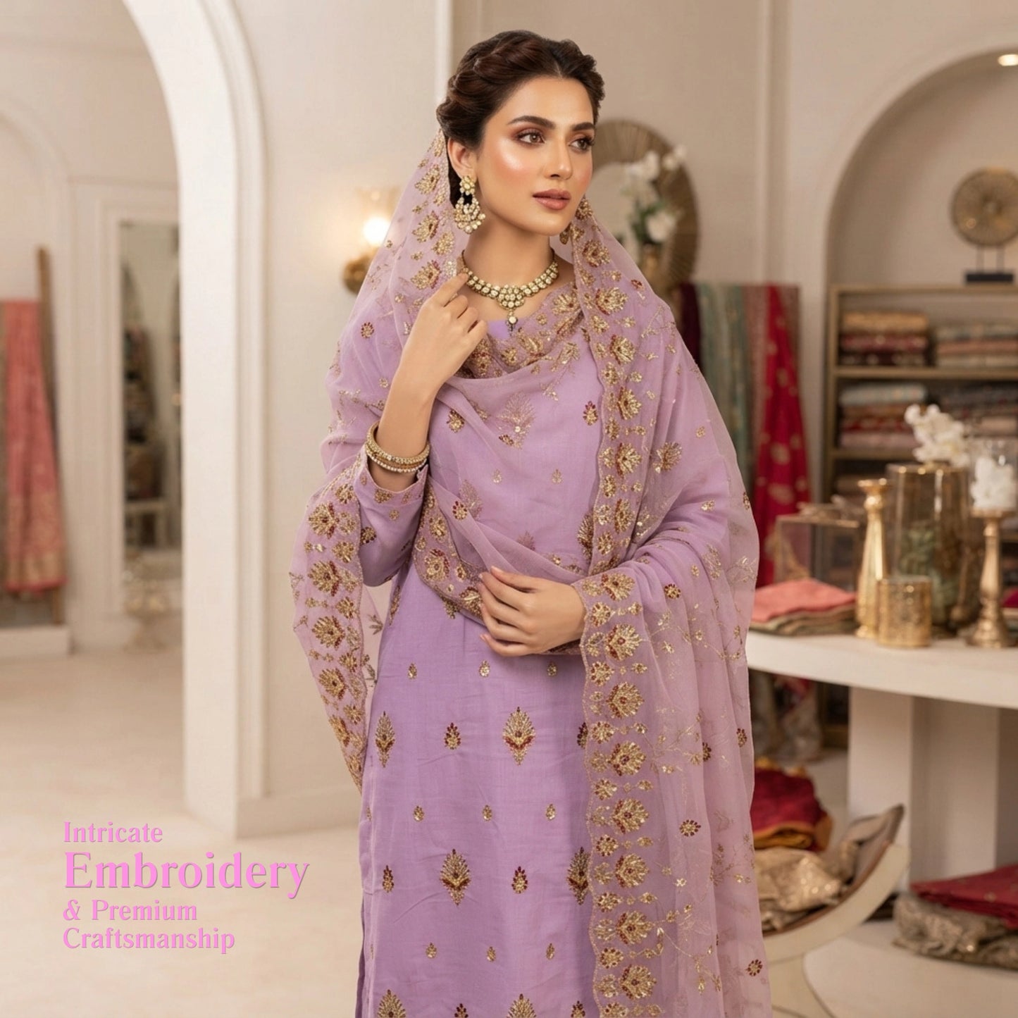 Elegant Lavender 3 Piece Unstitched Lawn Suit with Embroidered Dupatta
