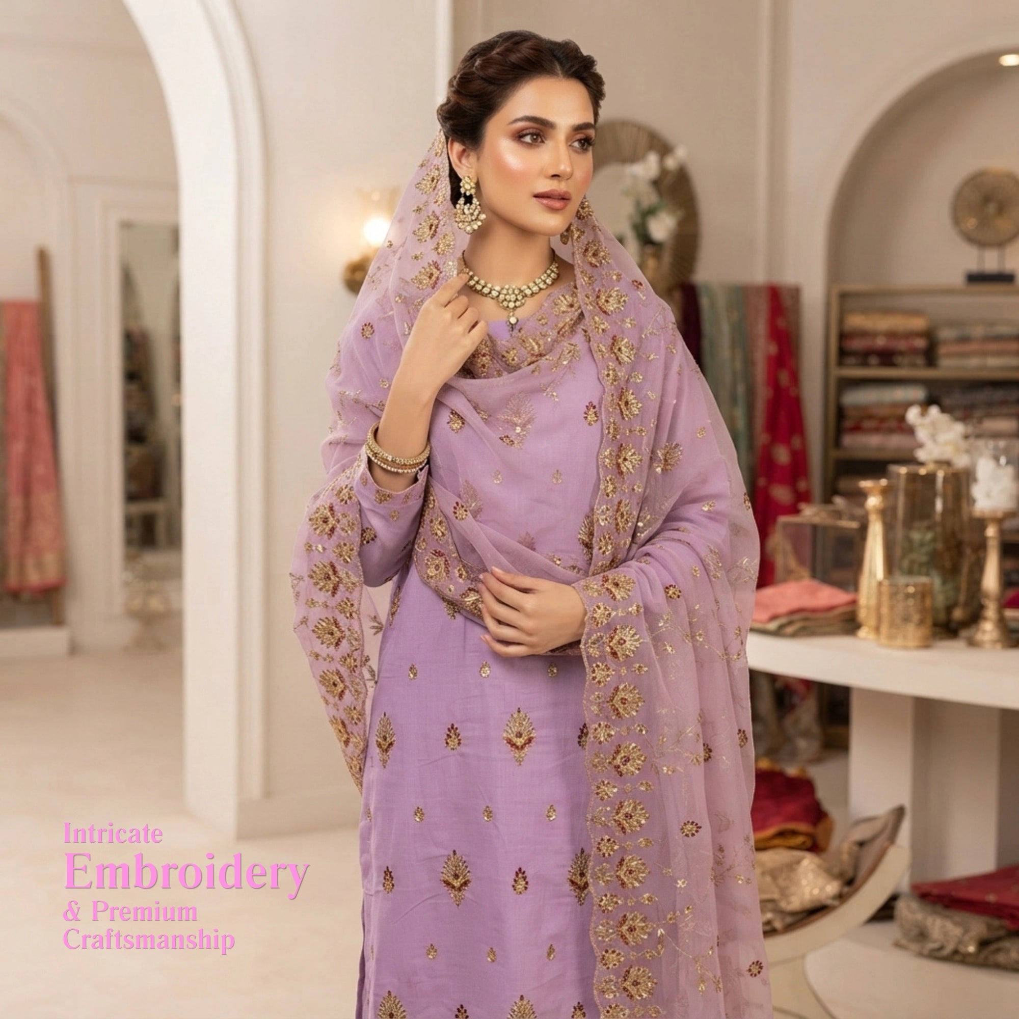 Elegant Lavender 3 Piece Unstitched Lawn Suit with Embroidered Dupatta