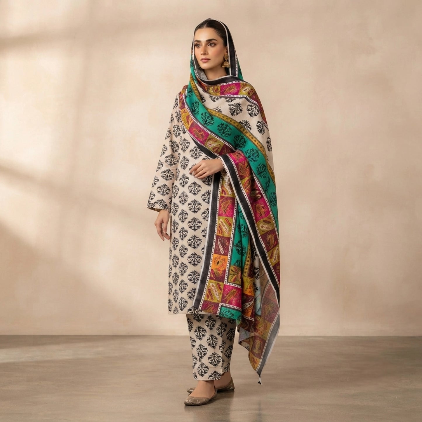 Ivory Multi Printed Marina 3 Piece Unstitched Suit