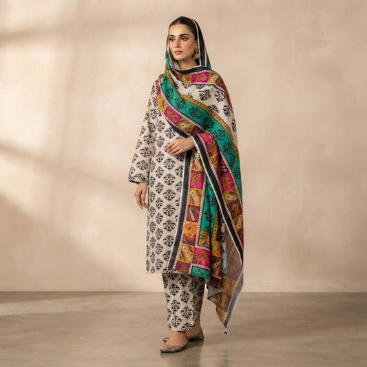 Ivory Multi Printed Marina 3 Piece Unstitched Suit