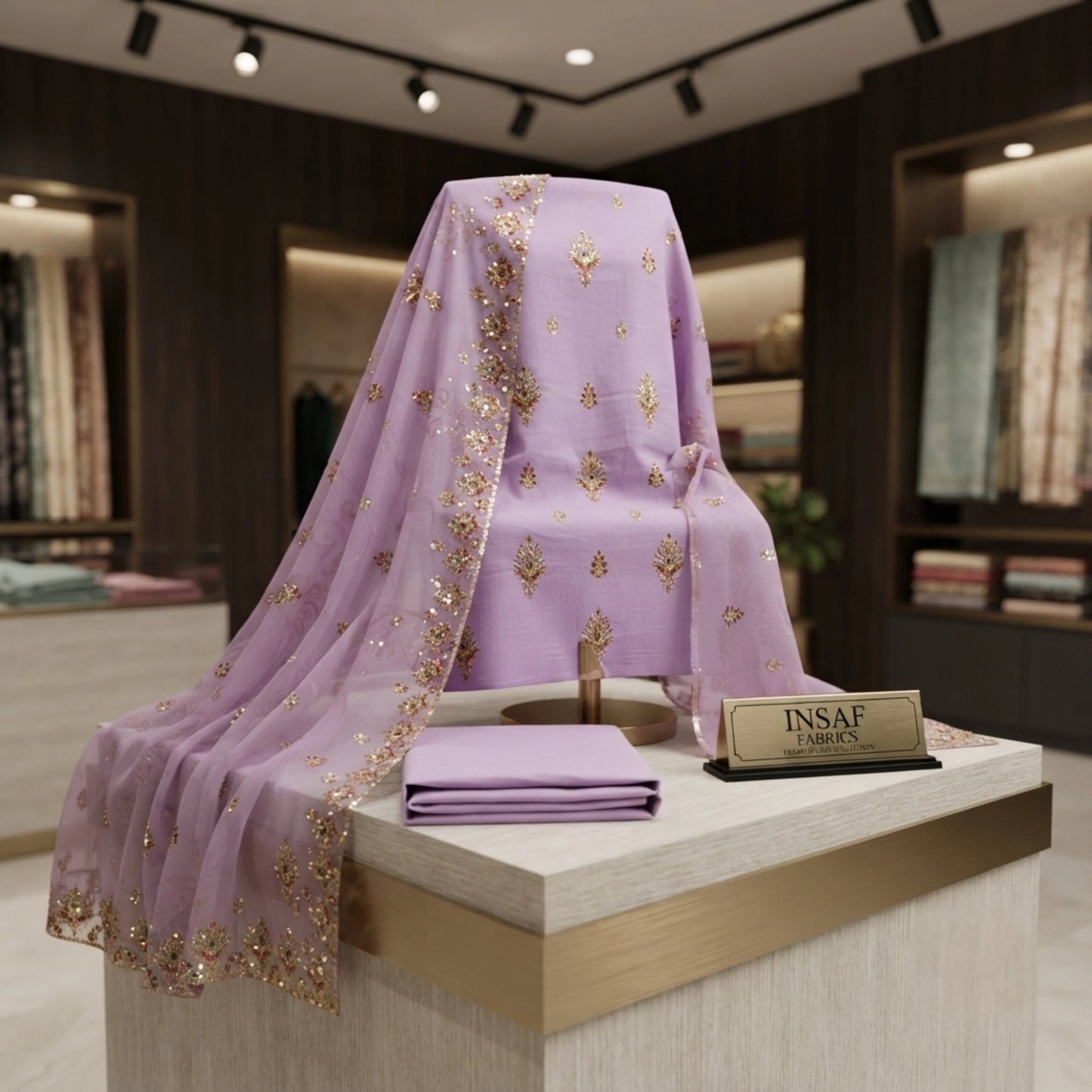 Elegant Lavender 3 Piece Unstitched Lawn Suit with Embroidered Dupatta
