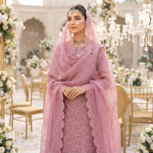 Dusty Rose Pure China Pati Silk 3 Piece Unstitched Suit
