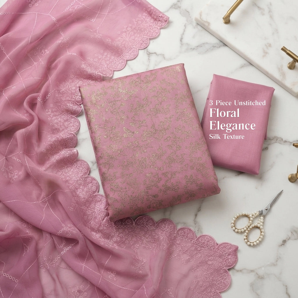 Dusty Rose Pure China Pati Silk 3 Piece Unstitched Suit