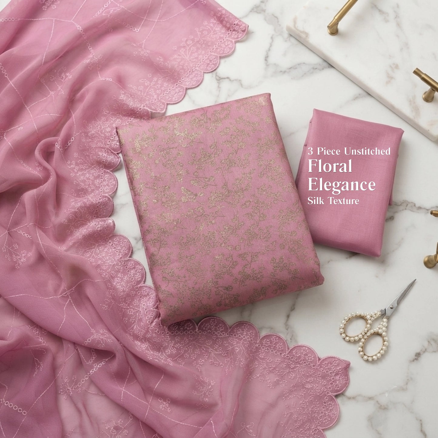 Dusty Rose Pure China Pati Silk 3 Piece Unstitched Suit