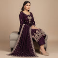 Plum Velvet 3 Piece Unstitched Suit - Insaf Fabrics