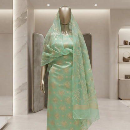 Mint Green Sun Floral Ambose Silk 3 Piece Unstitched Luxury Suit