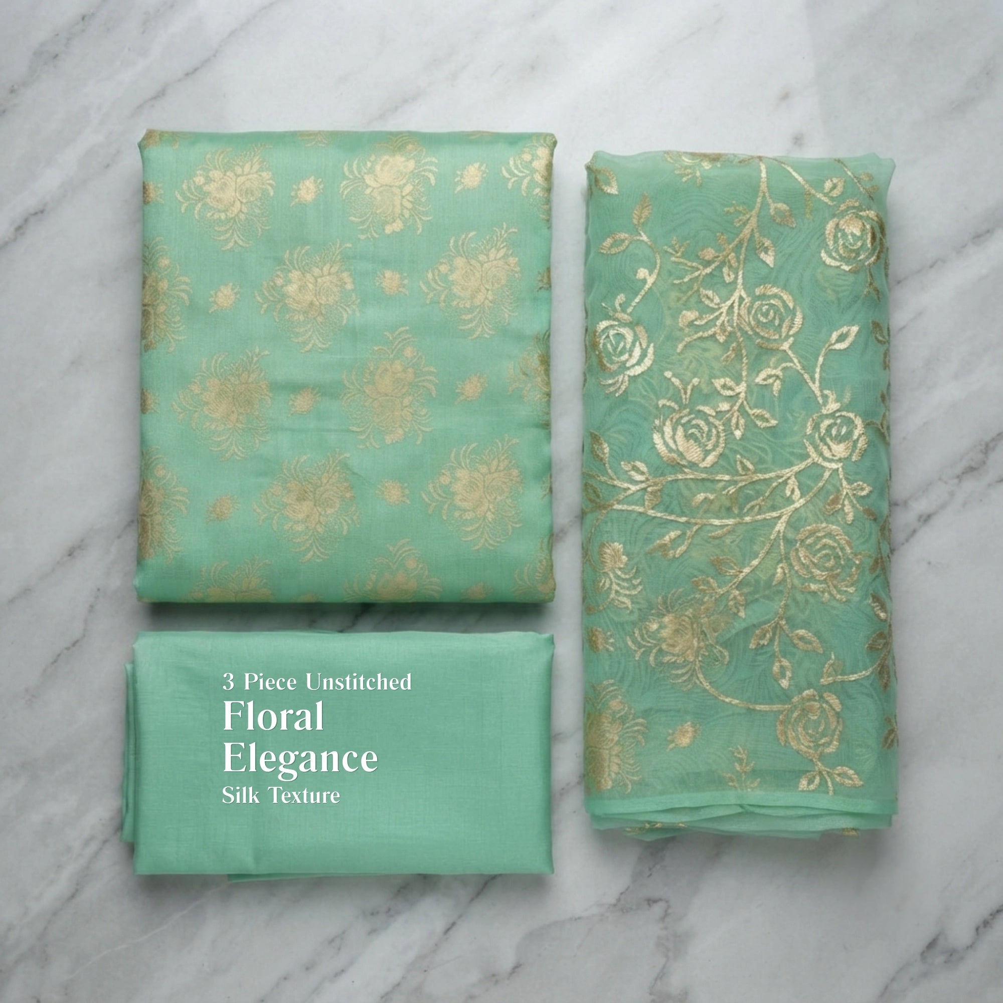 Mint Green Sun Floral Ambose Silk 3 Piece Unstitched Luxury Suit