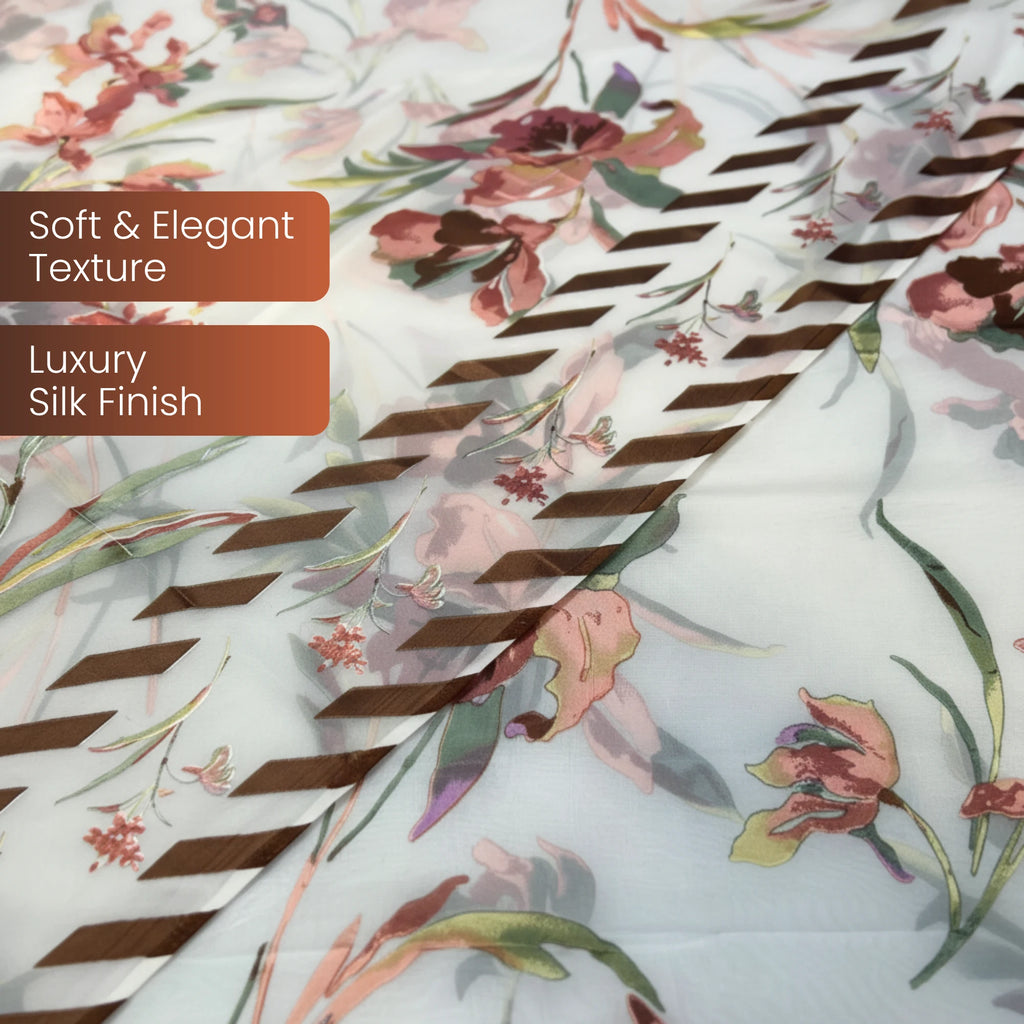 Barosha Silk Floral 3 Piece Unstitched Suit – Off White | Insaf