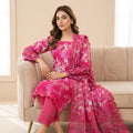 Rose Pink Floral Lawn Unstitched 3 Piece Suit - Summer Collection