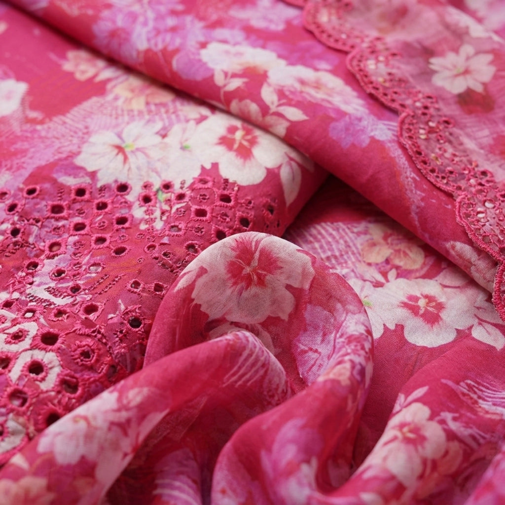 Rose Pink Floral Lawn Unstitched 3 Piece Suit - Summer Collection