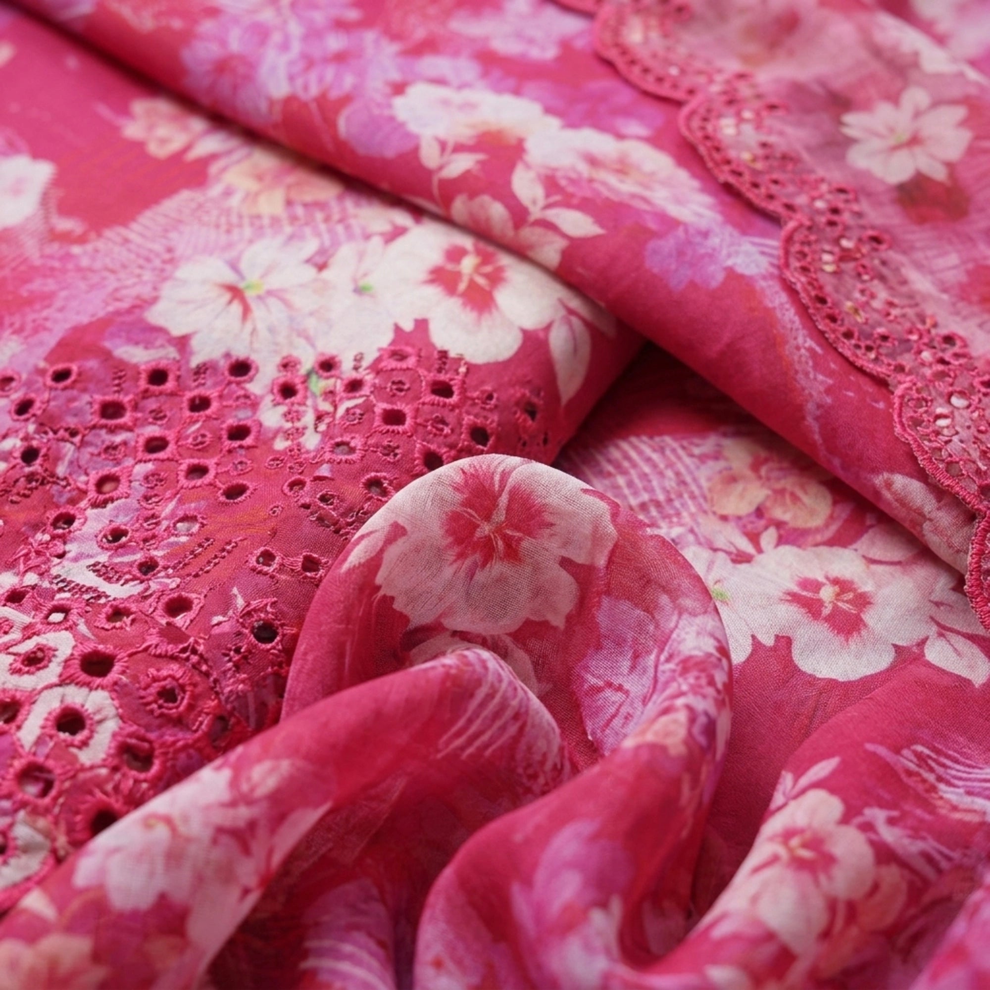 Rose Pink Floral Lawn Unstitched 3 Piece Suit - Summer Collection