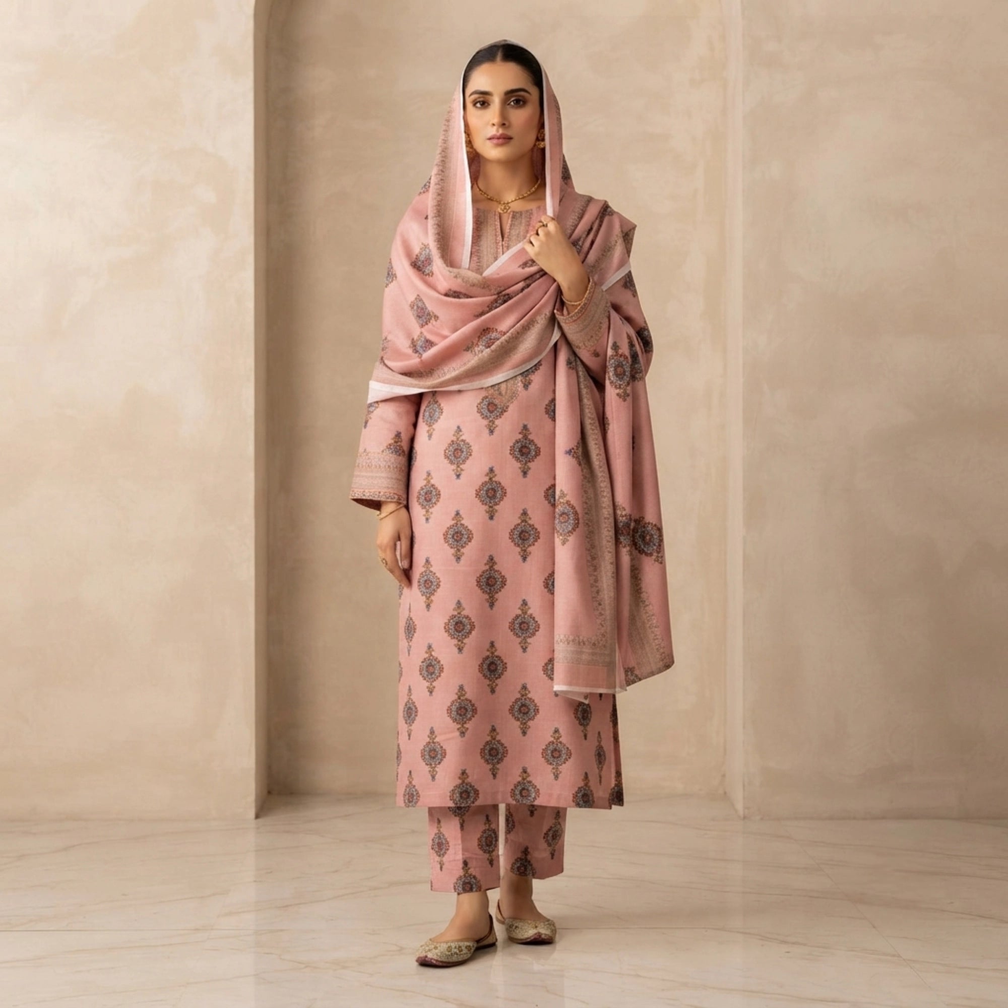 Blush Pink Medallion Printed Marina 3 Piece Suit