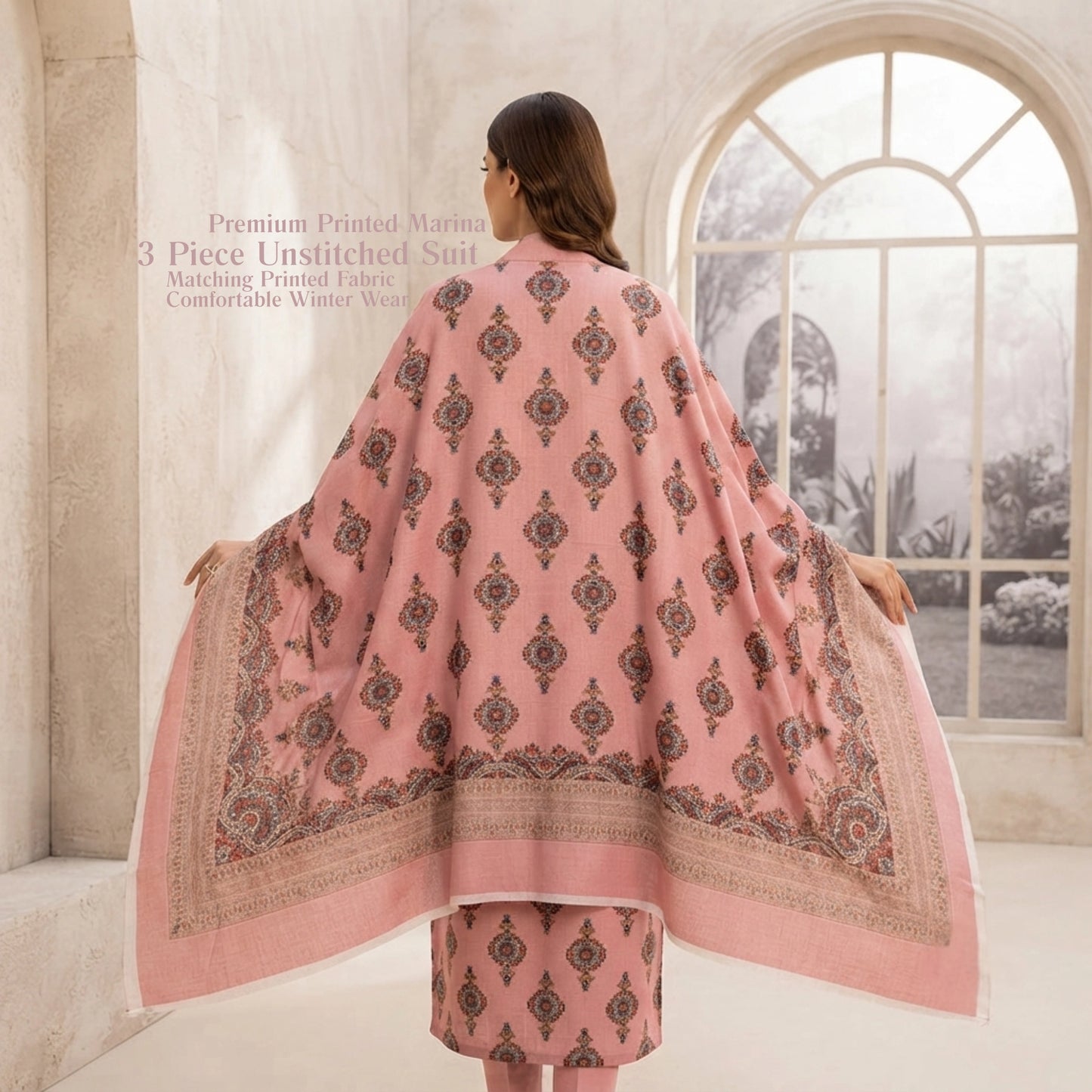 Blush Pink Medallion Printed Marina 3 Piece Suit