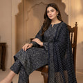 Black Ambose Silk 3 Piece Unstitched Suit - Insaf Fabrics