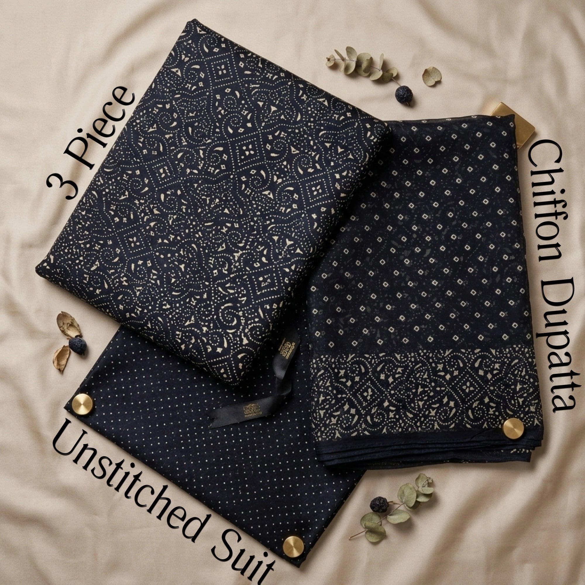 Black Ambose Silk 3 Piece Unstitched Suit - Insaf Fabrics