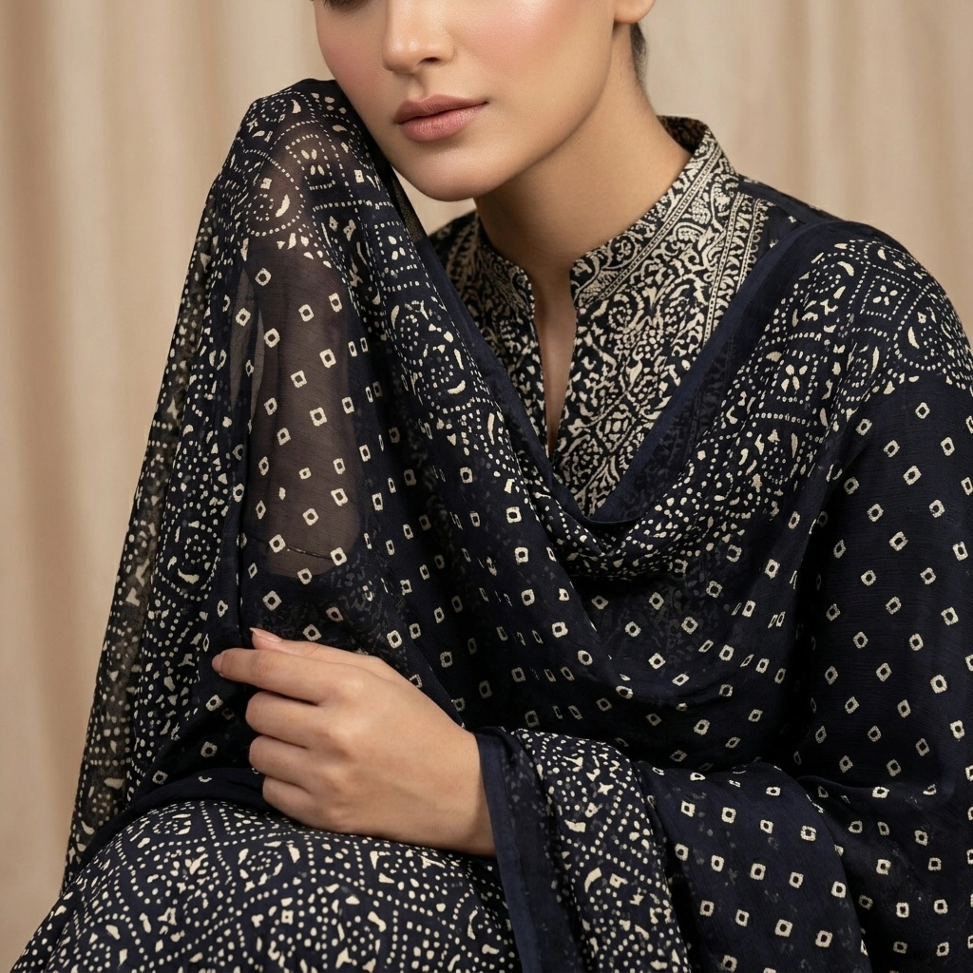 Black Ambose Silk 3 Piece Unstitched Suit - Insaf Fabrics