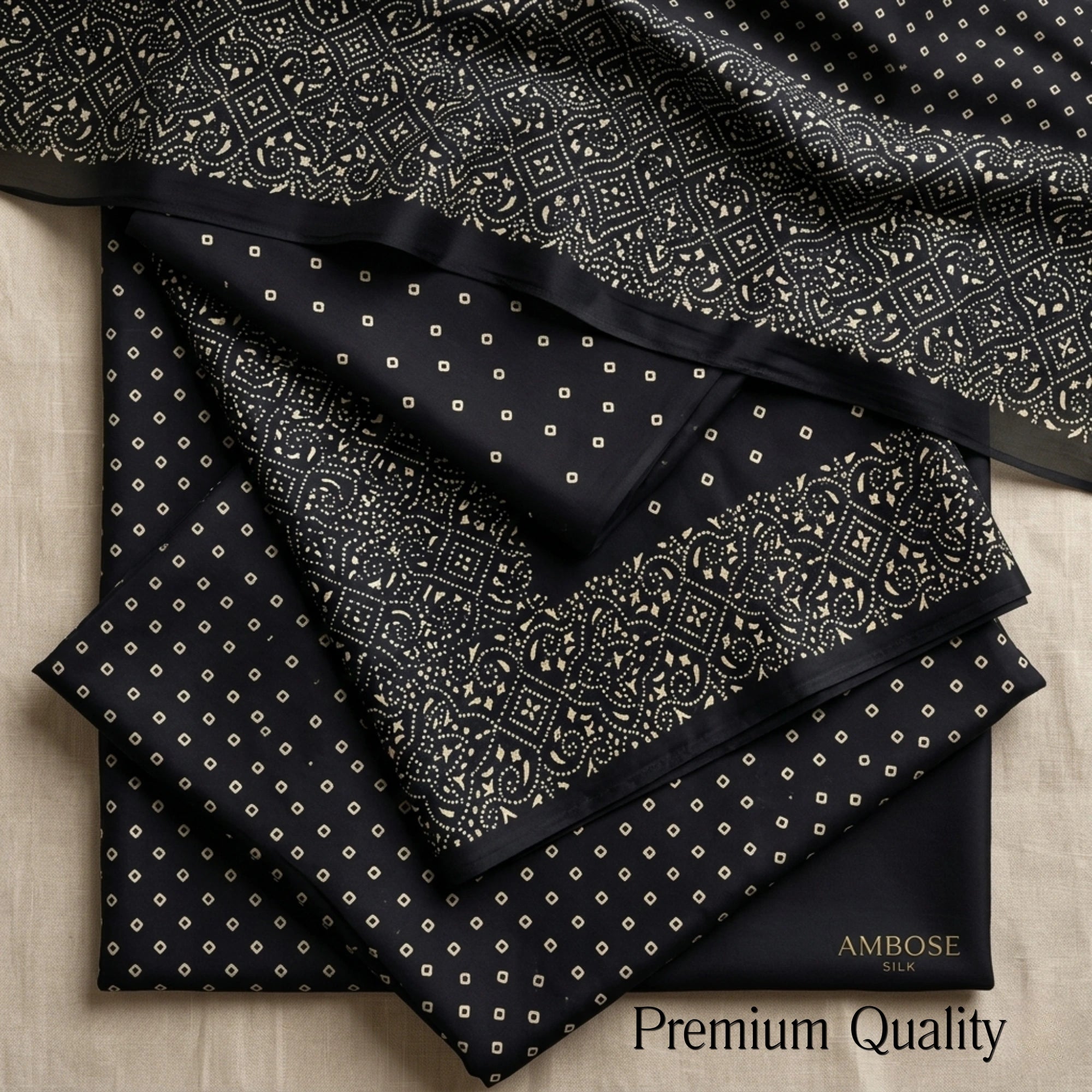 Black Ambose Silk 3 Piece Unstitched Suit - Insaf Fabrics