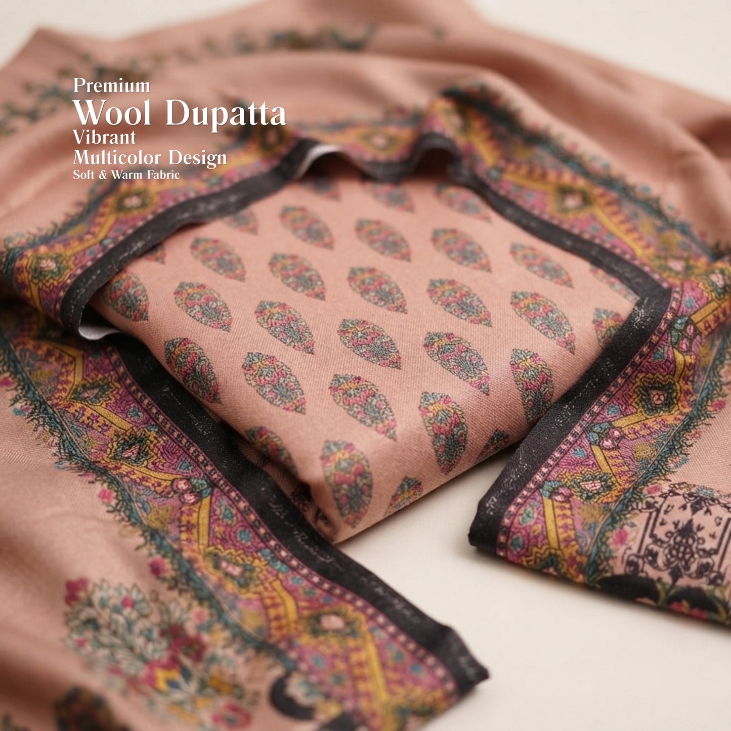 Beige Paisley Printed Marina 3 Piece Unstitched Suit