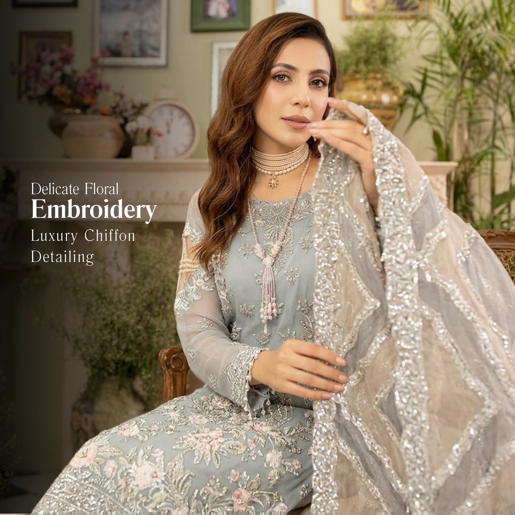 Pastel Grey Chiffon 3 Piece Unstitched Suit - Insaf Fabrics