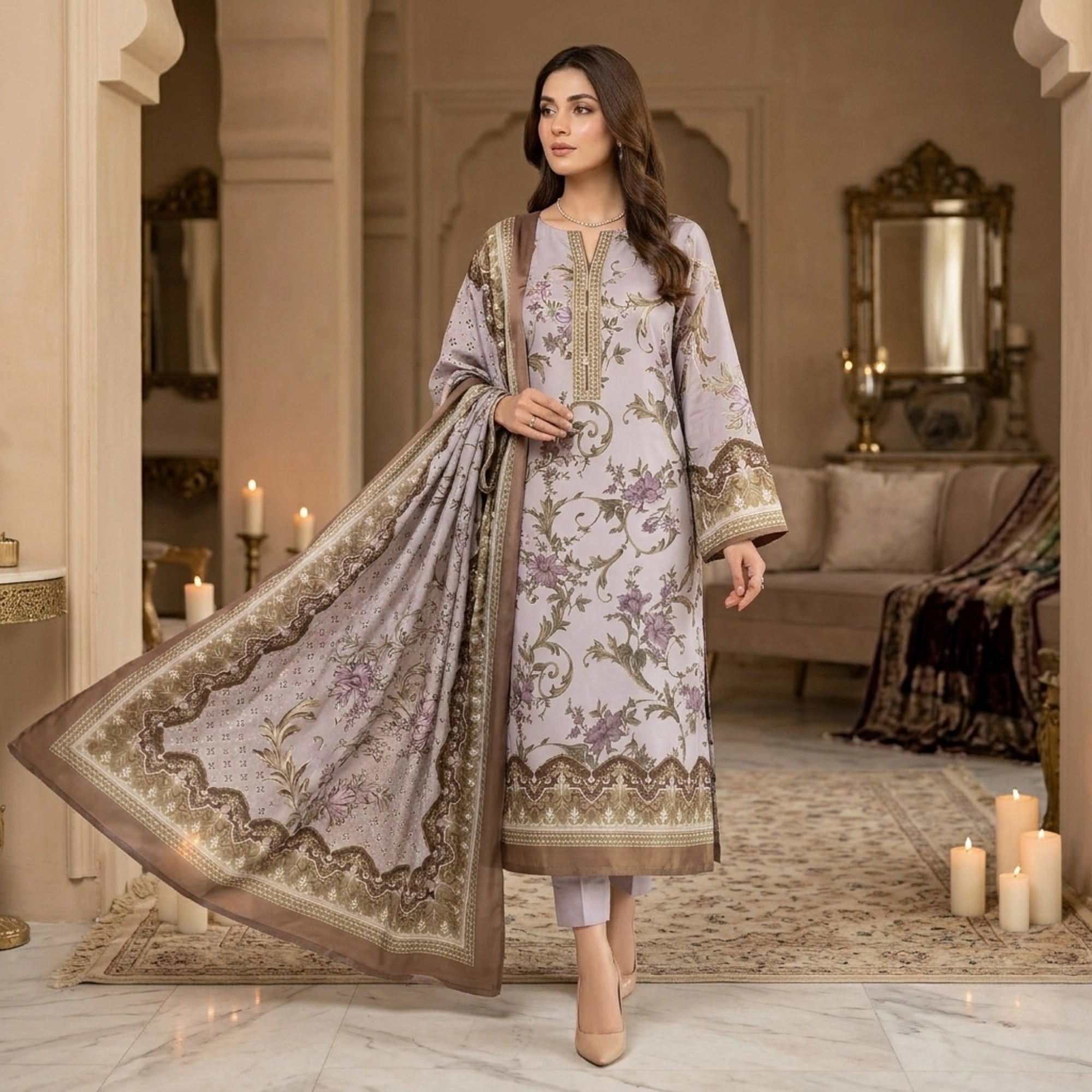 Nooré Lilac Barosha Silk 3 Piece Unstitched Suit