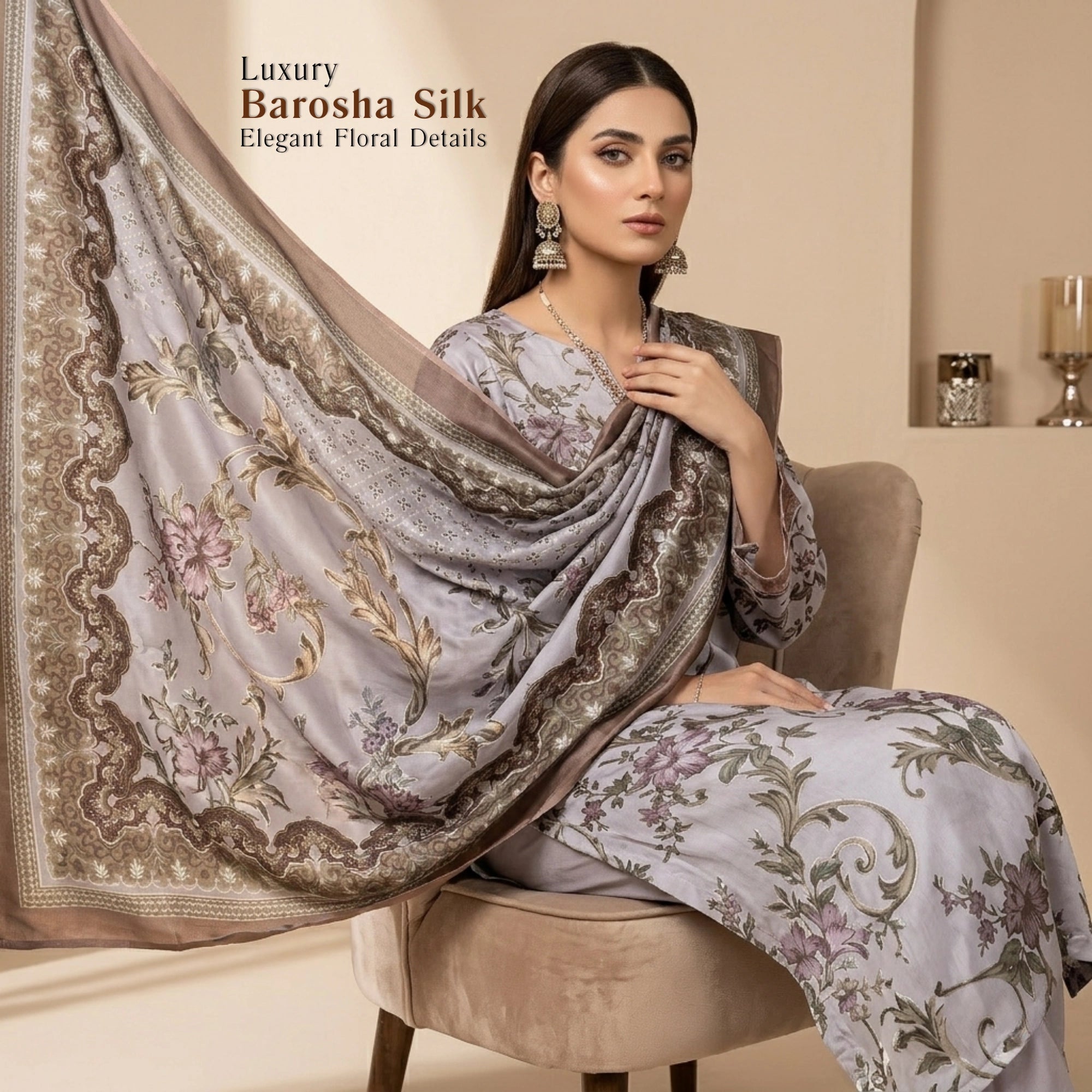 Nooré Lilac Barosha Silk 3 Piece Unstitched Suit