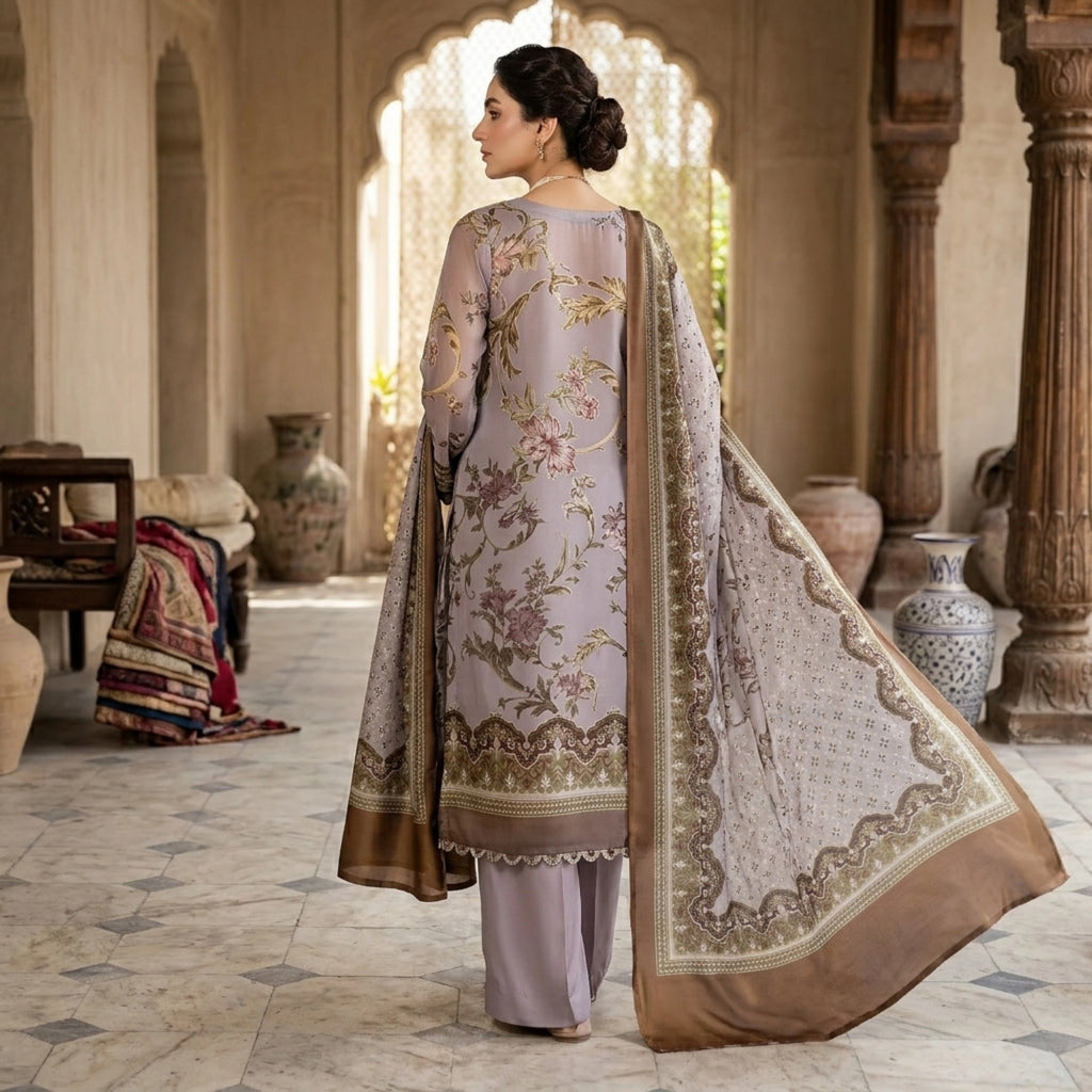 Nooré Lilac Barosha Silk 3 Piece Unstitched Suit