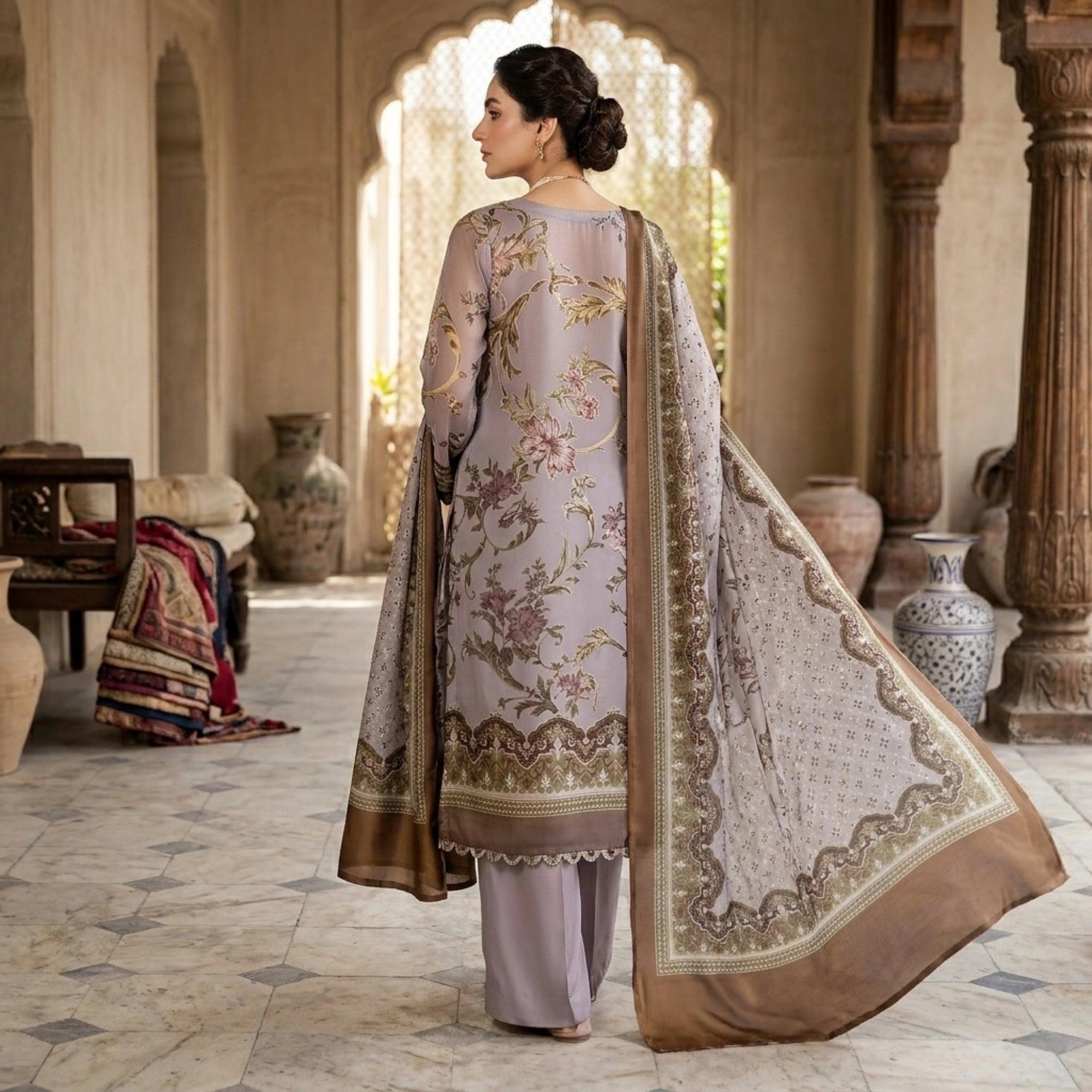 Nooré Lilac Barosha Silk 3 Piece Unstitched Suit
