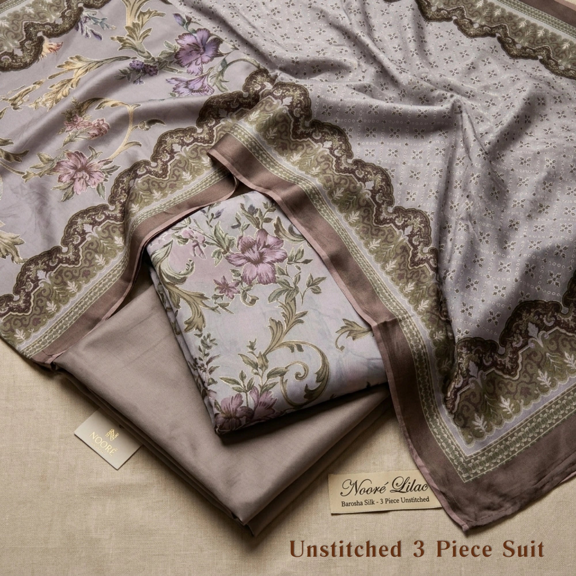Nooré Lilac Barosha Silk 3 Piece Unstitched Suit