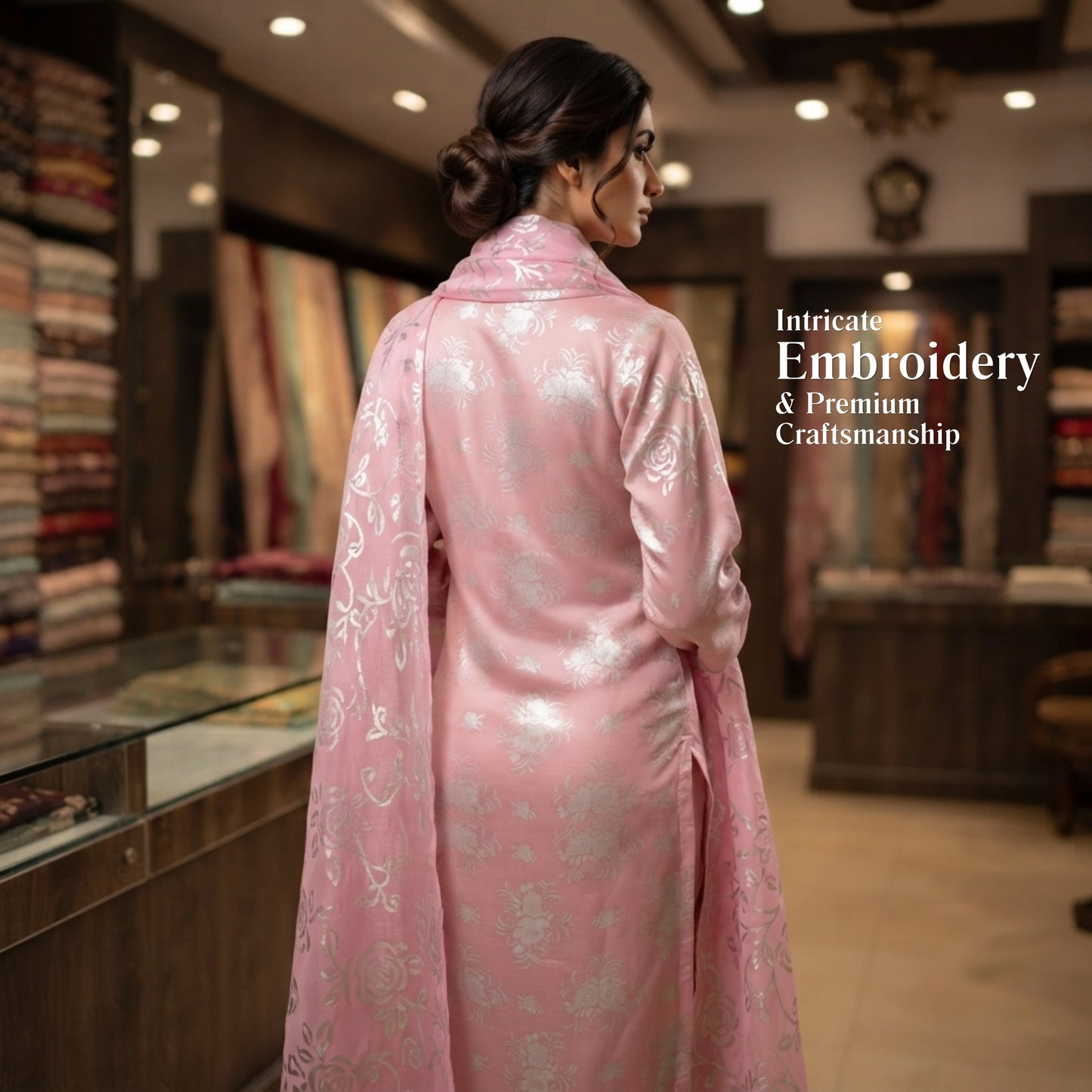 Blush Pink Floral Ambose Silk 3 Piece Unstitched Suit