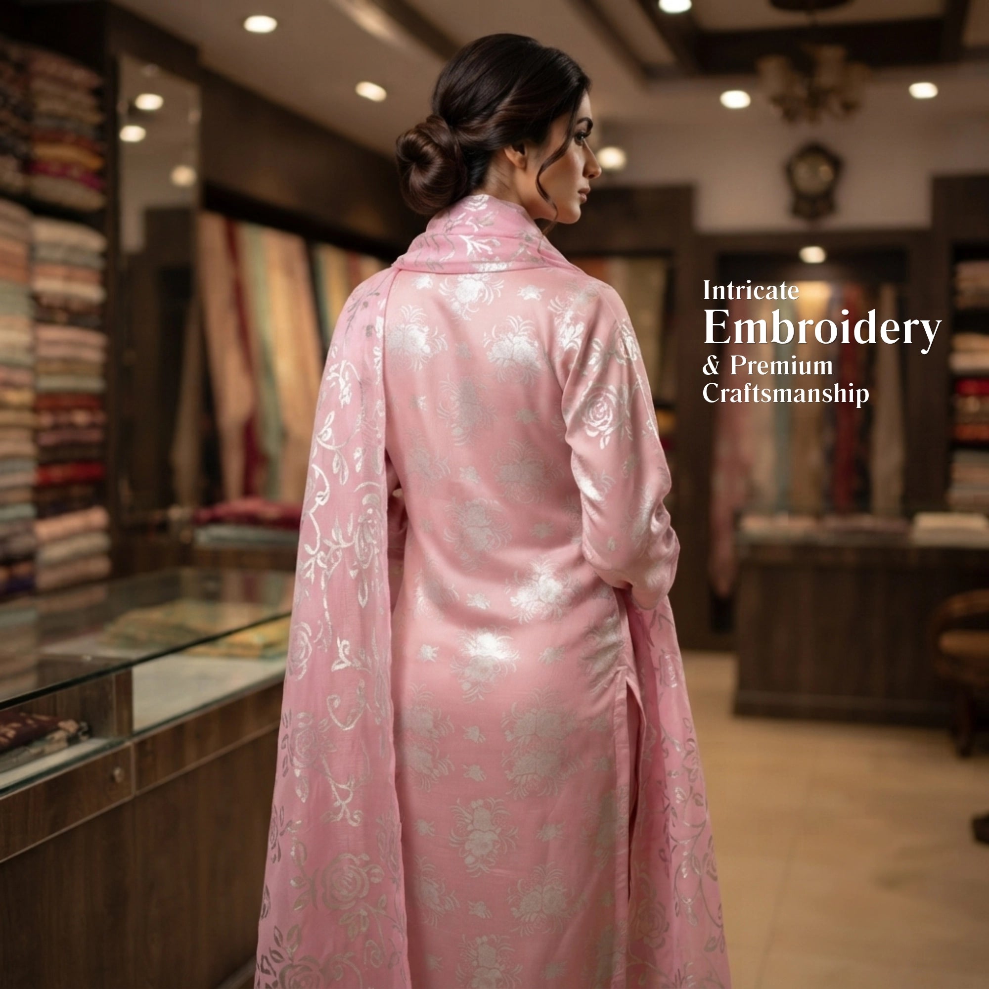 Blush Pink Floral Ambose Silk 3 Piece Unstitched Suit
