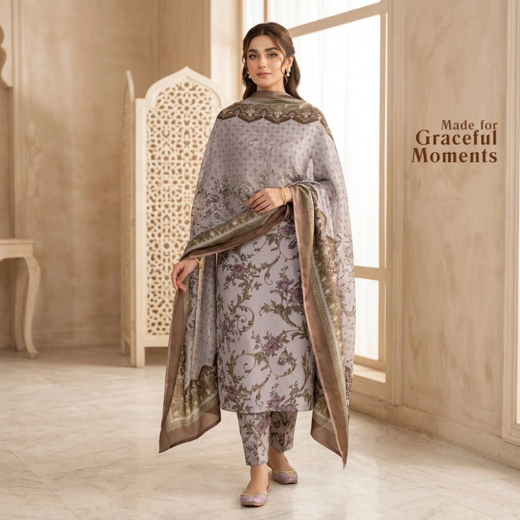 Nooré Lilac Barosha Silk 3 Piece Unstitched Suit