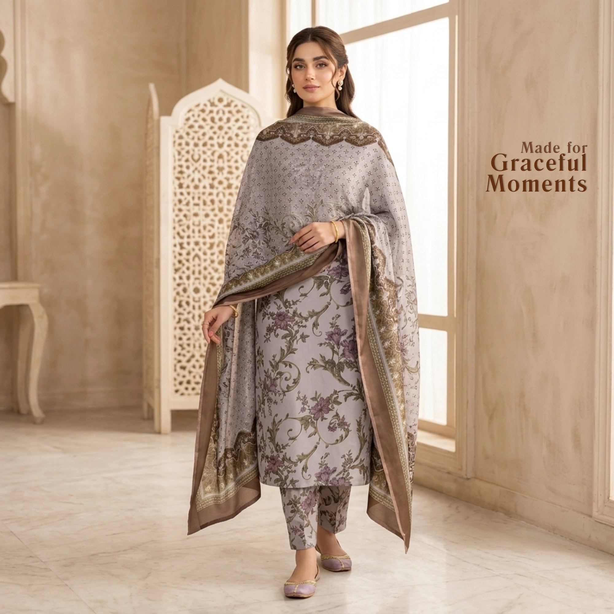 Nooré Lilac Barosha Silk 3 Piece Unstitched Suit