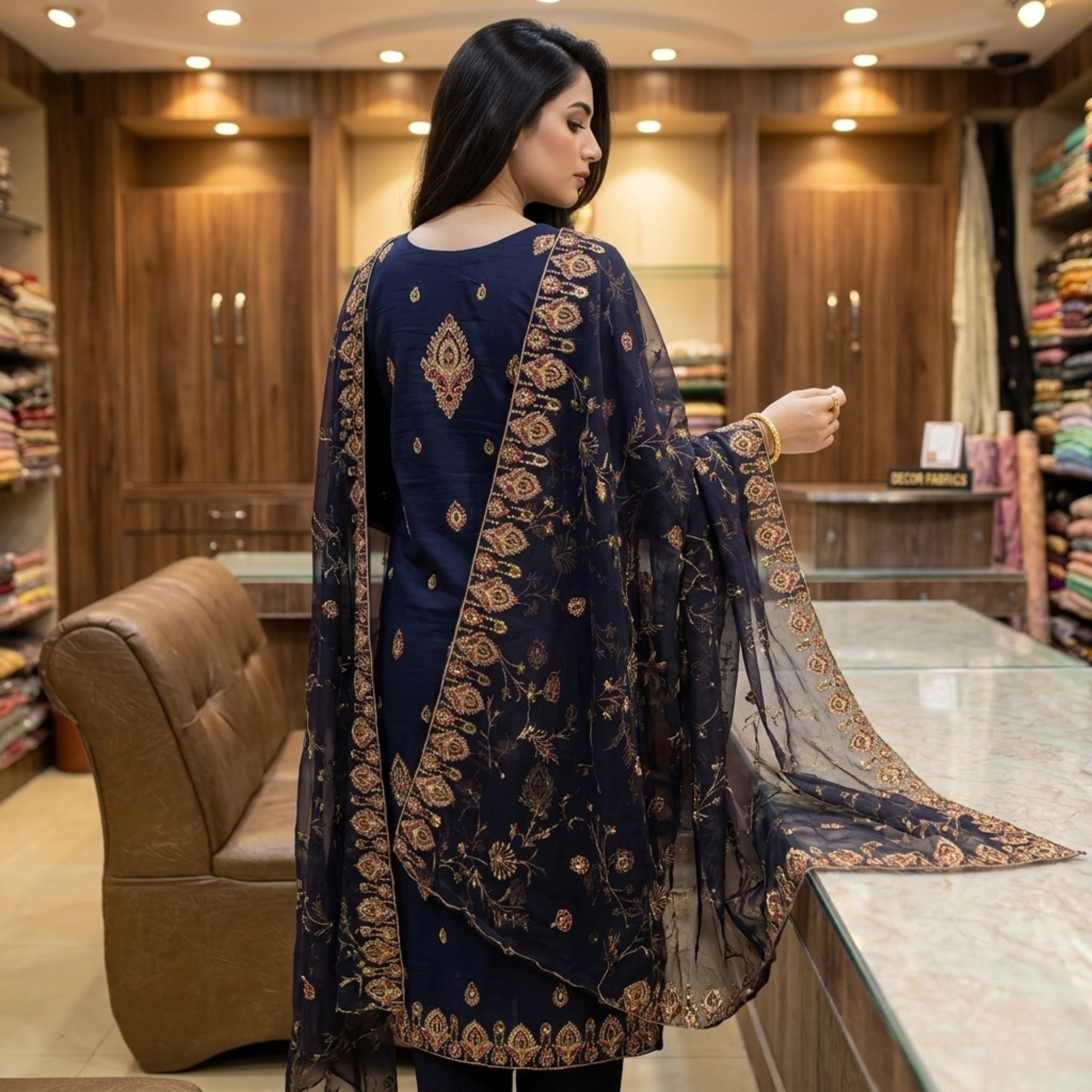 Midnight Blue 3 Piece Unstitched Lawn Chiffon Suit