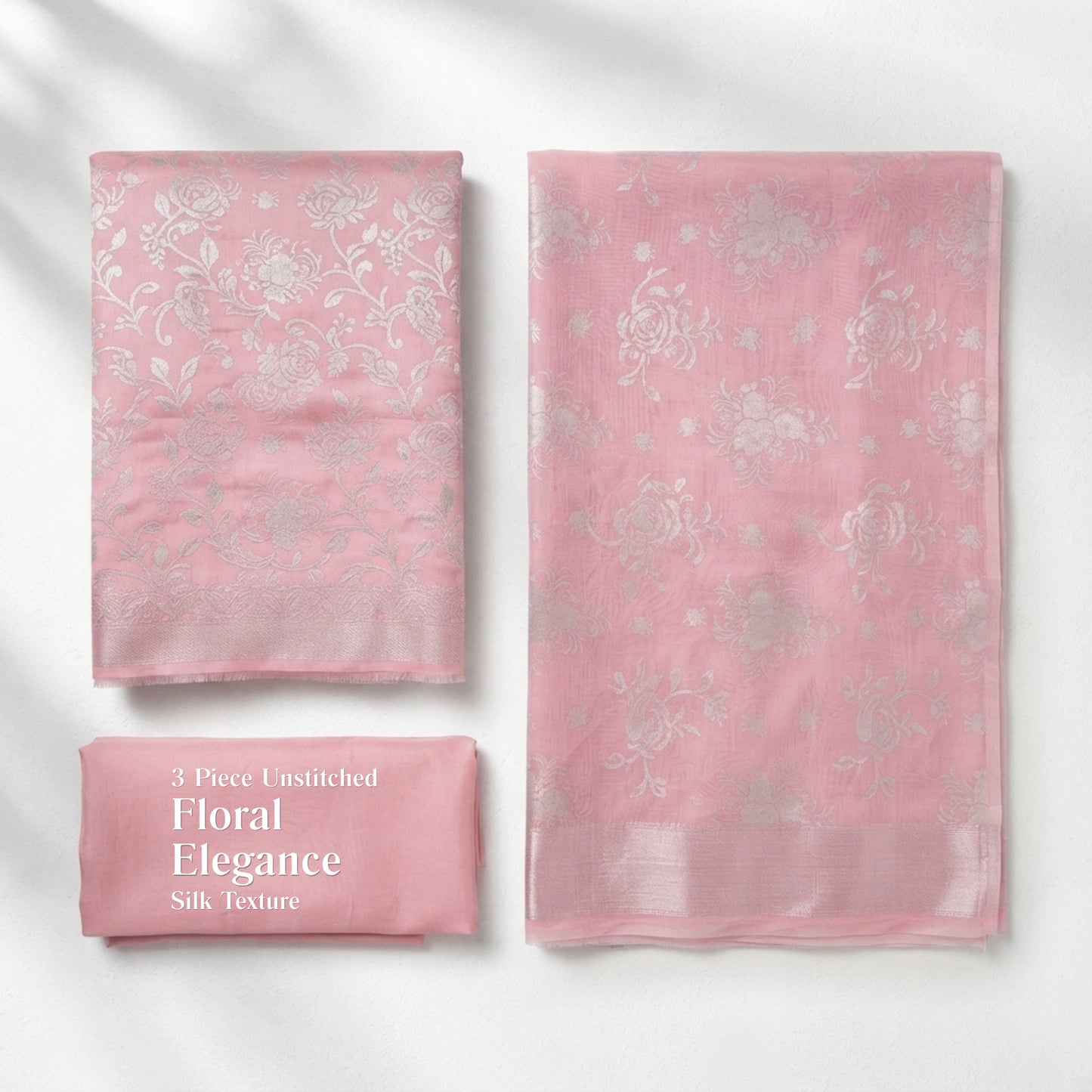 Blush Pink Floral Ambose Silk 3 Piece Unstitched Suit