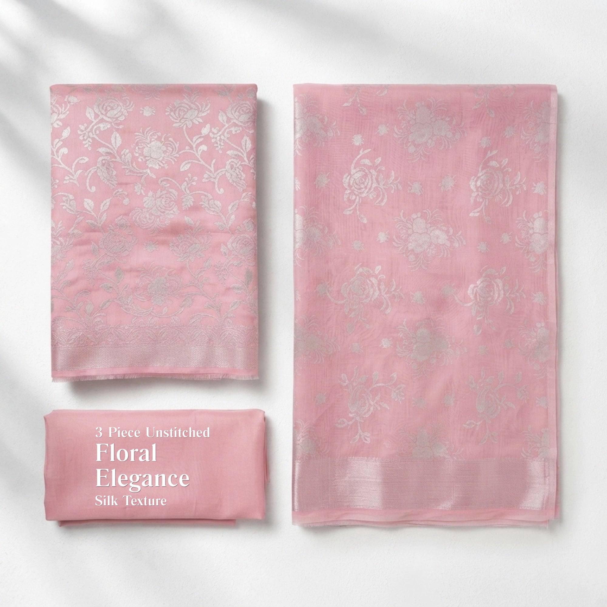 Blush Pink Floral Ambose Silk 3 Piece Unstitched Suit