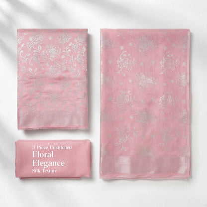 Blush Pink Floral Ambose Silk 3 Piece Unstitched Suit