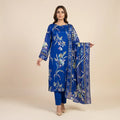 Royal Blue Barosha Silk 3 Piece Unstitched Suit | Insaf Fabrics