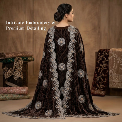 Chocolate Brown Embroidered Palachi 3 Piece Unstitched Suit