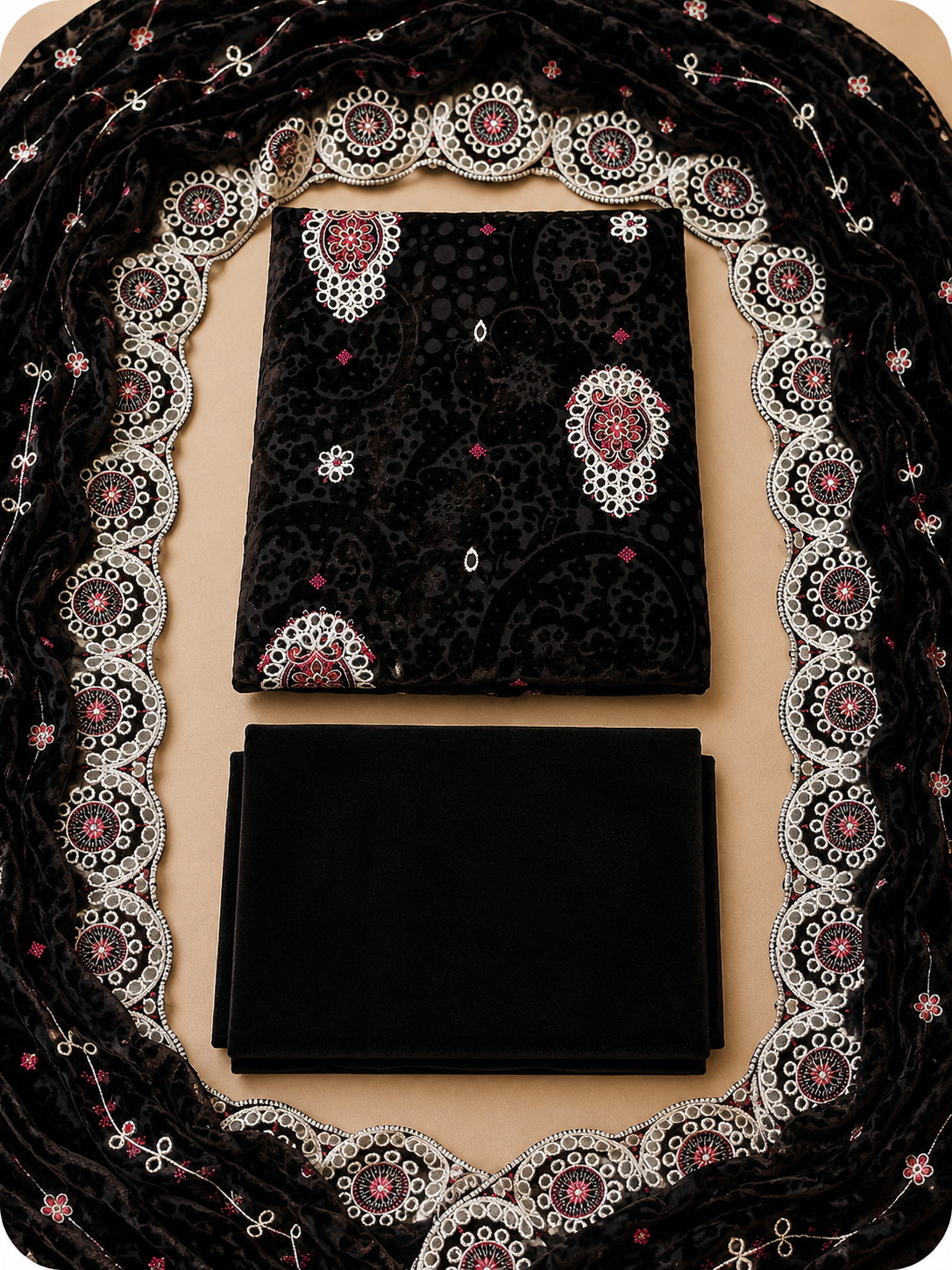 Black Embroidered Palachi 3 Piece Unstitched Suit