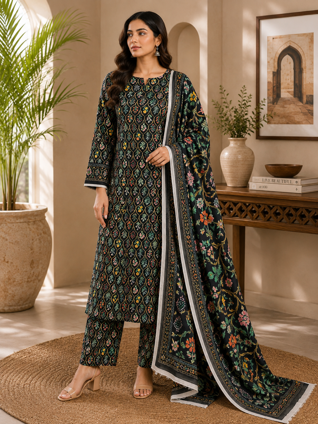 3 Piece Unstitched Printed Marina Suit – Midnight Meadow