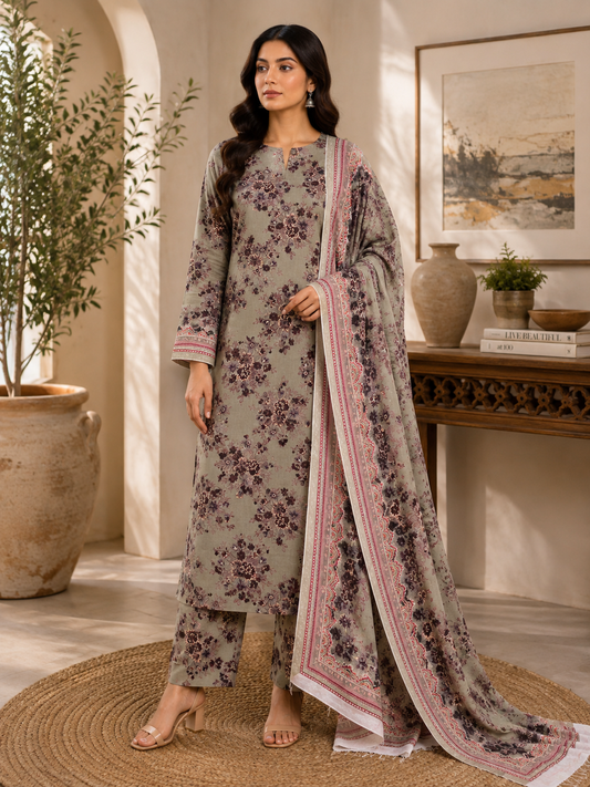 3 Piece Unstitched Printed Marina Suit – Sage Mist Floral