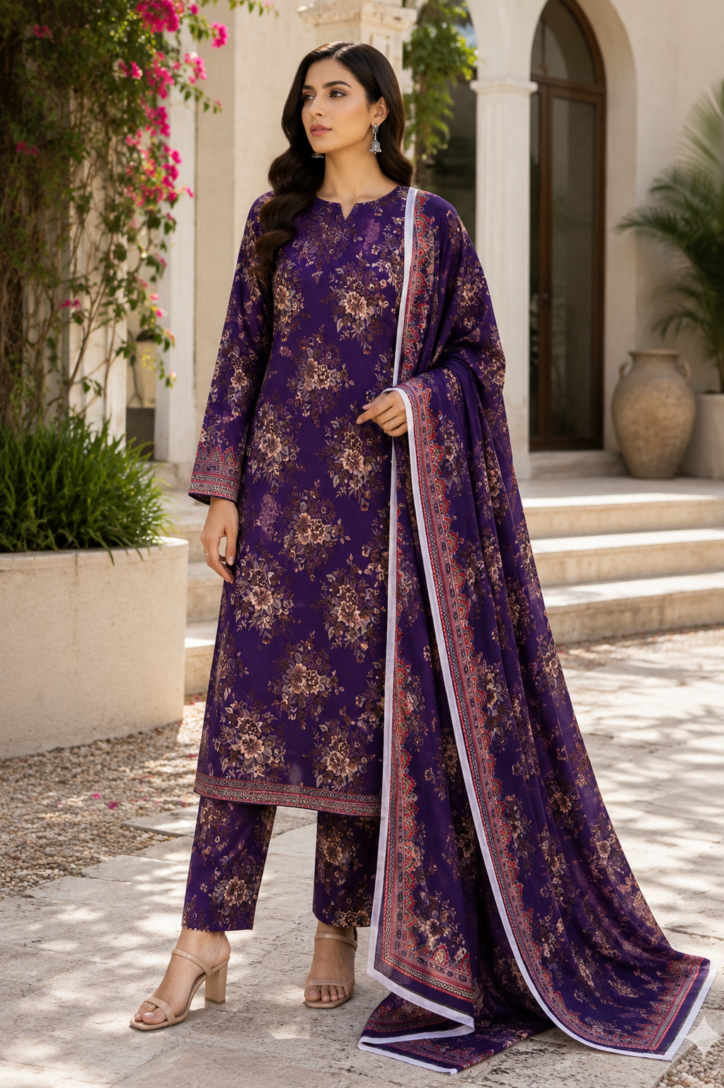 3 Piece Unstitched Printed Marina Suit – Classic Monochrome