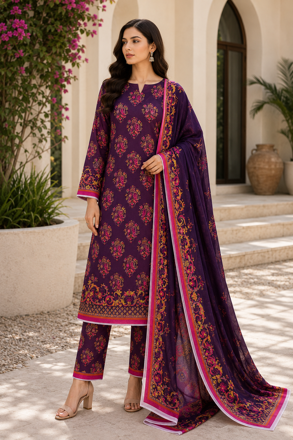 3 Piece Unstitched Printed Marina Suit – Classic Monochrome