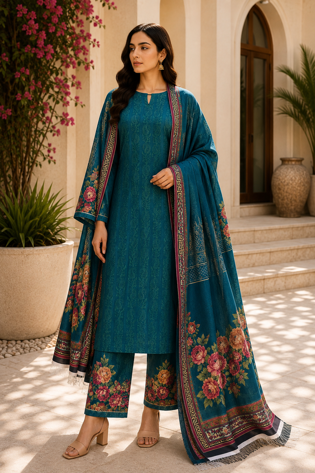 3 Piece Unstitched Printed Marina Suit – Classic Monochrome