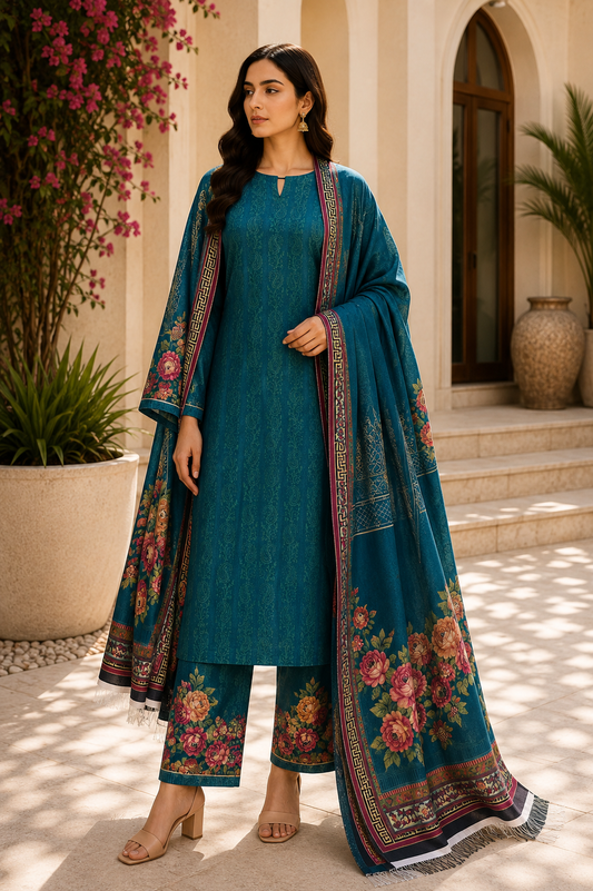 3 Piece Unstitched Printed Marina Suit – Classic Monochrome