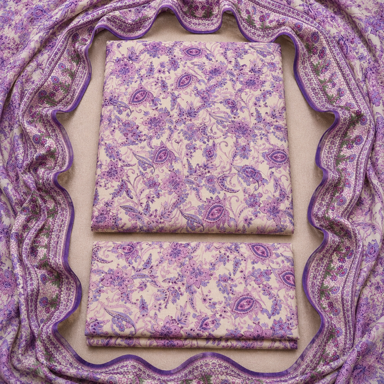 3 Piece Unstitched Printed Marina Suit – Lavender Bloom