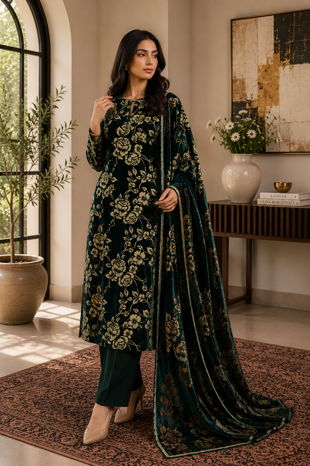 Premium Palachi 3 Piece Unstitched Suit – Shirt, Dupatta & Silk Trouser