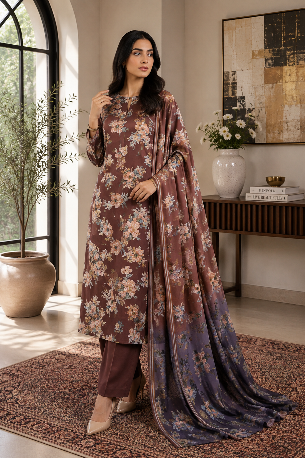 Premium Palachi 3 Piece Unstitched Suit – Shirt, Dupatta & Silk Trouser