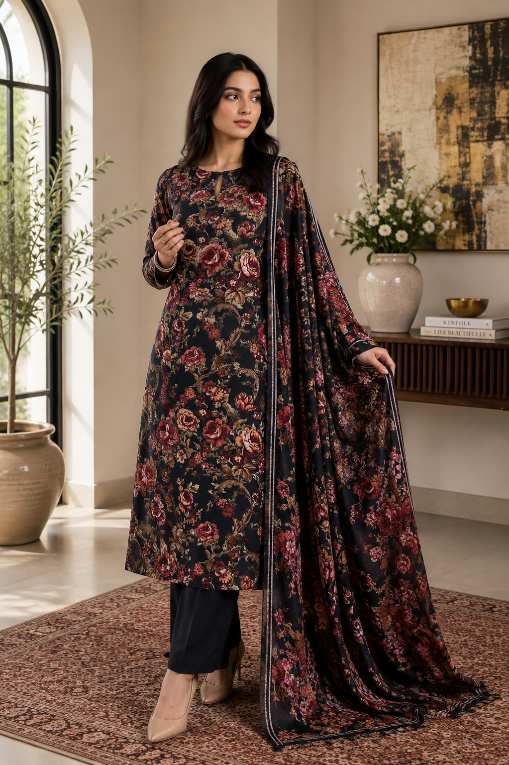 Premium Palachi 3 Piece Unstitched Suit – Shirt, Dupatta & Silk Trouser